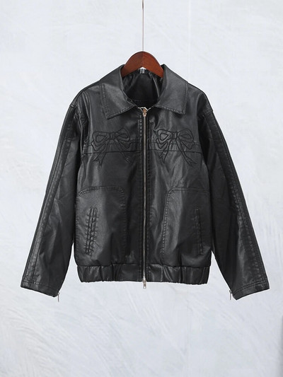 Elegantne vibu Y2k nahast polo-kaelusega naiste jope, tõmblukuga, pikkade varrukatega naiste üliliigne jahe mantel Sügisene šikk mootorratta tänavarõivad