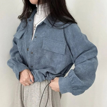 Укорочени якета Дамски кадифе Pure Simply Vintage Корейски модни дрехи с копчета Baggy Temper Куртка Женска Teens Streetwear