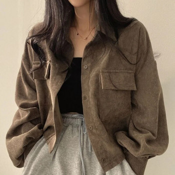 Укорочени якета Дамски кадифе Pure Simply Vintage Корейски модни дрехи с копчета Baggy Temper Куртка Женска Teens Streetwear
