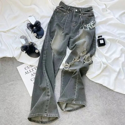 Plyšę džinsai, Moterys 2023 m. Moteriški drabužiai Vintažiniai džinsai Moteriški aukštu juosmeniu Y2k Moteriškos kelnės Gatvės drabužiai Džinsiniai Baggy Korėjos mada