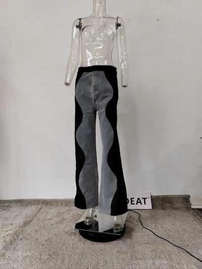 DEAT Fashion naiste teksad, kõrge vöökohaga must sinine, laineline, sirge toru, laia jalaga teksapüksid, mõõn, sügis 2023 17A2517