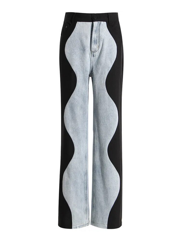 DEAT Fashion naiste teksad, kõrge vöökohaga must sinine, laineline, sirge toru, laia jalaga teksapüksid, mõõn, sügis 2023 17A2517