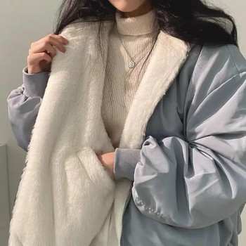 Корейски стил плюс кадифе, удебелено от двете страни, за носене на агнешка вълна, памучно облекло, дамско палто, зимно ново памучно яке с качулка