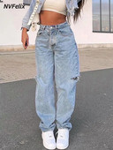 Džinsai Moteriški Vasaros Y2k Baggy Tiesi skylė Džinsinės kelnės aukštu juosmeniu Plyšę Džinsai Kelnės Skorean Drabužiai Gatvės drabužiai Vintažinis Naujas