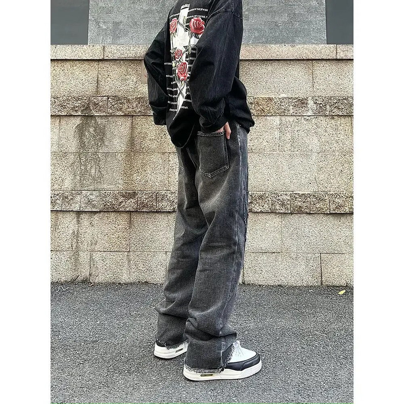 Vintage Φλόγα κεντημένο ψηλό τζιν Γυναικείο πλυμένο παλιό χαλαρό τζιν Γυναικείο τζιν Y2K casual παντελόνι Loose Fit Jean