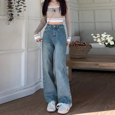 „Cotvotee“ mėlyni džinsai moterims, 2023 m. naujos mados, laisvalaikio džinsai aukštu liemeniu Prašmatnūs vintažiniai „Mom“ džinsai tiesūs viso ilgio Y2k kelnės