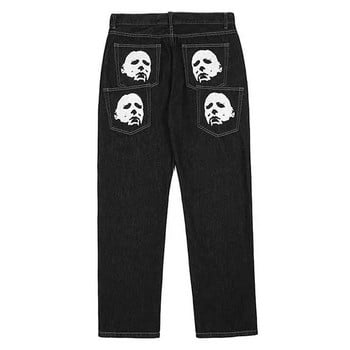 Y2K Κορεάτικη Ανδρική Μόδα Μαύρα Streetwear Casual Skull ίσιο φαρδύ παντελόνι Cargo Φαρδύ τζιν παντελόνι Χαμηλό ύψος Τζιν ρούχα