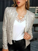 Naiste litrid jakid Säravad pikkade varrukatega lühikesed mantlid Tänavarõivad Elegantsed soliidsed naiste topid Naiste naiste kontorirõivad tänavarõivad