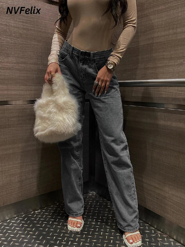 Naiste kõrge vöökohaga rebitud teksad Lai jalg, sirge jalg vabaaja Mugav mood kottis elegantsed naiste teksapüksid Y2K Harajuku uus