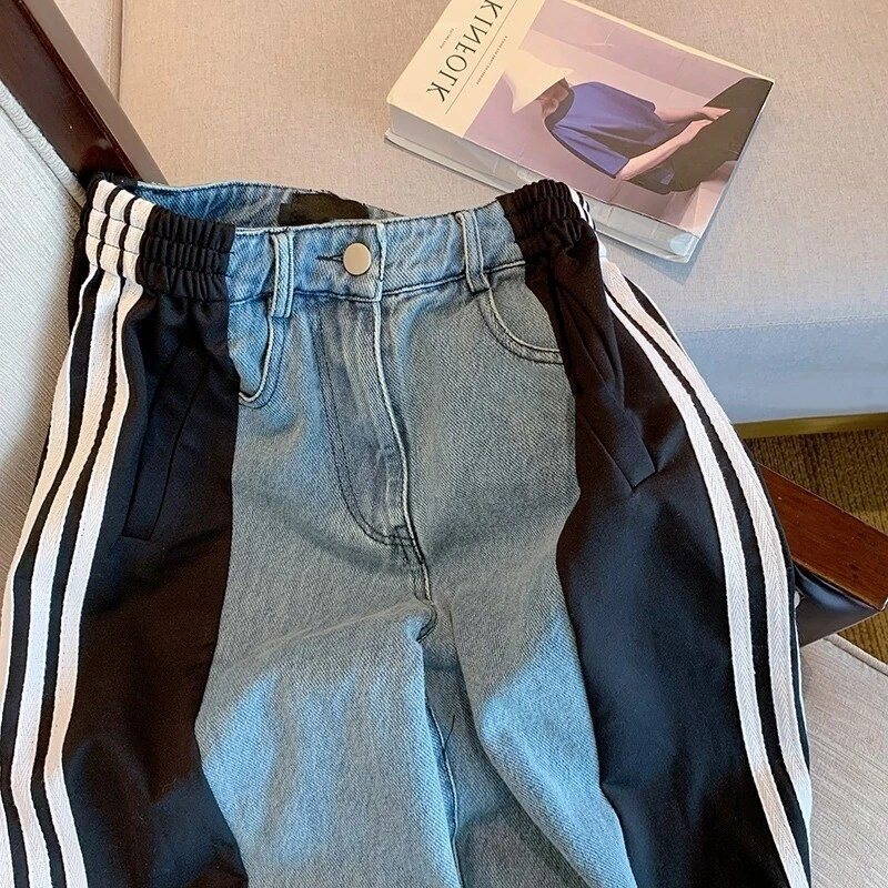 Suuremõõdulised teksad naistele kõrge vöökohaga laiad teksad Korea mood lapitehnikaga naiste teksad Y2k kaubapüksid teksapüksid naiste kottis teksad 