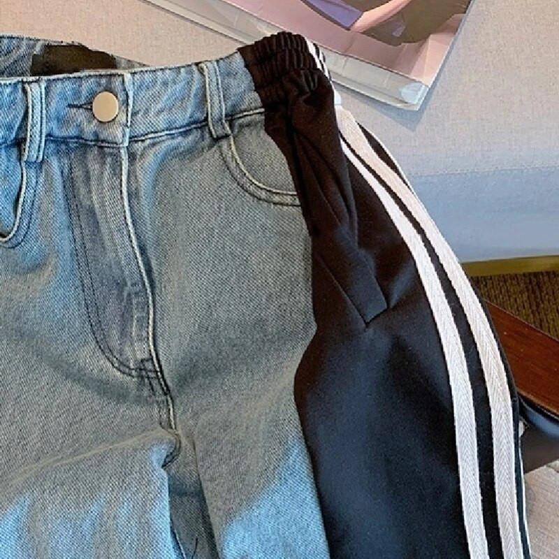 Suuremõõdulised teksad naistele kõrge vöökohaga laiad teksad Korea mood lapitehnikaga naiste teksad Y2k kaubapüksid teksapüksid naiste kottis teksad 