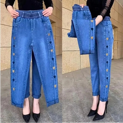 WinterEmbroidery Jeans Ženske elastične traperice visokog struka 5XL FashionWomen Black Blue Pocket Mom Jeans Uske rastezljive hlače Ženske