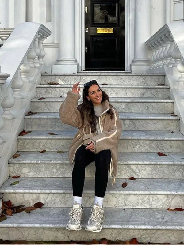 Γυναικείο μπουφάν με μαλλί αρνίσιο πέτο Ζεστό παλτό με φαρδύ μακρυμάνικο φερμουάρ 2023 Φθινοπωρινή χειμερινή μόδα Γυναικεία ρούχα στο δρόμο
