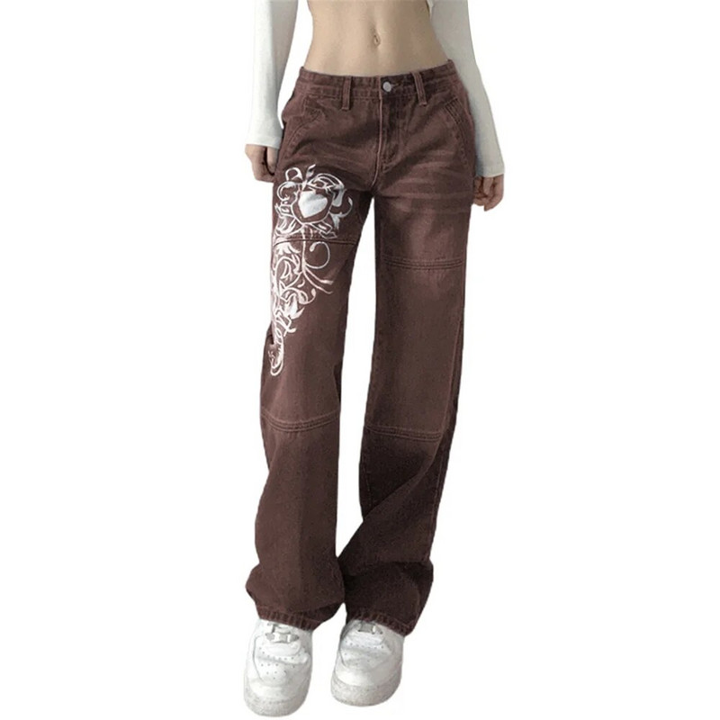 Moteriškos žemo juosmens Y2k grafinės džinsinės džinsinės kelnės Laisvos laisvos tiesios apatinės apatinės antblauzdžiai Gatvės apranga Baggy džinsinės kelnės Nauja