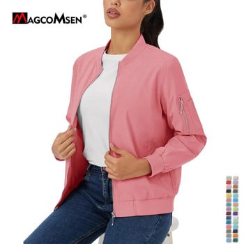 MAGCOMSEN Γυναικεία μπουφάν Bomber Zip-up Casual Coat Γυναικεία αντιανεμικά με 3 τσέπες Αδιάβροχα outwear Biker Pilot Coats