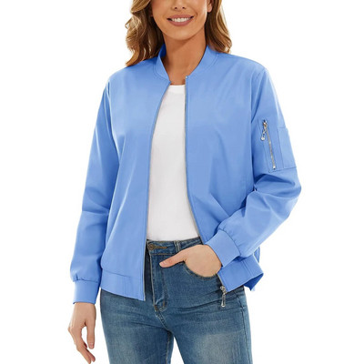 MAGCOMSEN moteriškos bombonešio striukės su užtrauktuku, laisvalaikio paltas Moteriška vėjo striukė su 3 kišenėmis, vandeniui atsparūs viršutiniai drabužiai, dviratininkų pilotiniai paltai