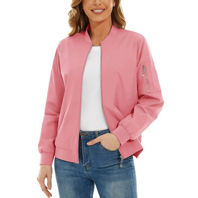 MAGCOMSEN moteriškos bombonešio striukės su užtrauktuku, laisvalaikio paltas Moteriška vėjo striukė su 3 kišenėmis, vandeniui atsparūs viršutiniai drabužiai, dviratininkų pilotiniai paltai