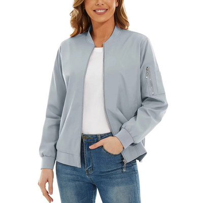 MAGCOMSEN moteriškos bombonešio striukės su užtrauktuku, laisvalaikio paltas Moteriška vėjo striukė su 3 kišenėmis, vandeniui atsparūs viršutiniai drabužiai, dviratininkų pilotiniai paltai