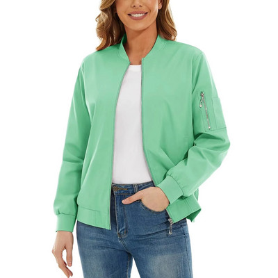 MAGCOMSEN moteriškos bombonešio striukės su užtrauktuku, laisvalaikio paltas Moteriška vėjo striukė su 3 kišenėmis, vandeniui atsparūs viršutiniai drabužiai, dviratininkų pilotiniai paltai