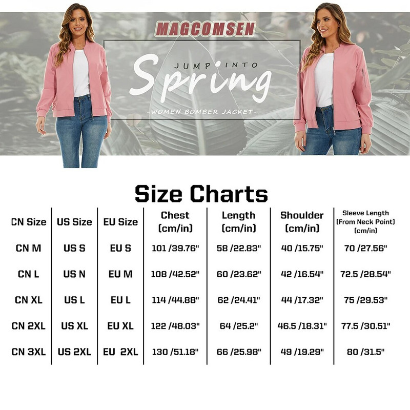 MAGCOMSEN moteriškos bombonešio striukės su užtrauktuku, laisvalaikio paltas Moteriška vėjo striukė su 3 kišenėmis, vandeniui atsparūs viršutiniai drabužiai, dviratininkų pilotiniai paltai