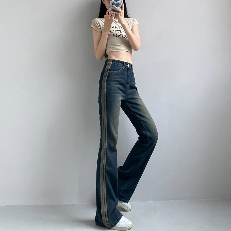 Vintage Y2k teksad naistele kõrge vöökohaga sirge kottis riided Korea stiilis tänavarõivad kontrastsed värvid teksapüksid suvi