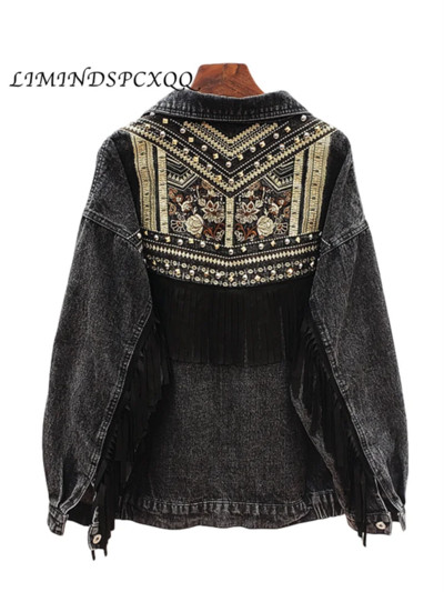 Džinsinė striukė Korėjos gėlių siuvinėjimas Zomša kutais Laisvas Chaquetas Mujer Paltas ilgomis rankovėmis Viršutiniai drabužiai Moteriški Veste Femme