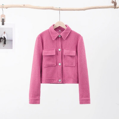 Elegantne naiste revääriga lühike jope 2023. aasta sügisene pikkade varrukatega taskusärgi jakid, naiste mood, kontorinaised, üherealised mantlid