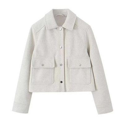 Elegantne naiste revääriga lühike jope 2023. aasta sügisene pikkade varrukatega taskusärgi jakid, naiste mood, kontorinaised, üherealised mantlid