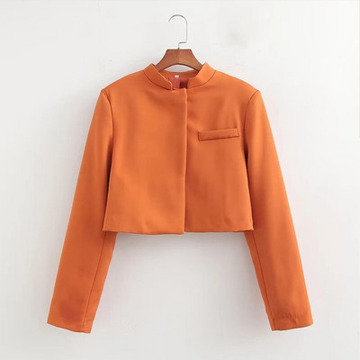 Elegantne naiste revääriga lühike jope 2023. aasta sügisene pikkade varrukatega taskusärgi jakid, naiste mood, kontorinaised, üherealised mantlid