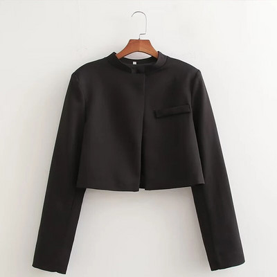 Elegantne naiste revääriga lühike jope 2023. aasta sügisene pikkade varrukatega taskusärgi jakid, naiste mood, kontorinaised, üherealised mantlid