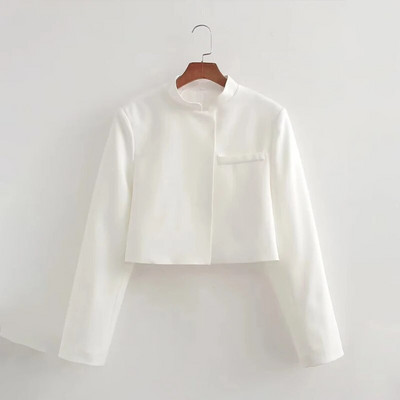 Elegantne naiste revääriga lühike jope 2023. aasta sügisene pikkade varrukatega taskusärgi jakid, naiste mood, kontorinaised, üherealised mantlid