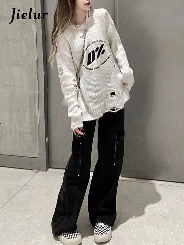 Jielur Vintažiniai juodi džinsai moterims Pavasaris Vasara Tiesūs Darbo Drabužiai Plačios Kojos Džinsinės Kelnės Fashion Streewear Kasdieniai Cargo Džinsai