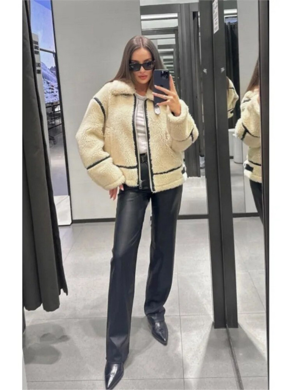 Elegantne Luksuslik lambavillane lapiline mantlid Naiste mood tõmblukuga pikkade varrukatega soojad jakid 2023. aasta sügisene vabaaja mantlid