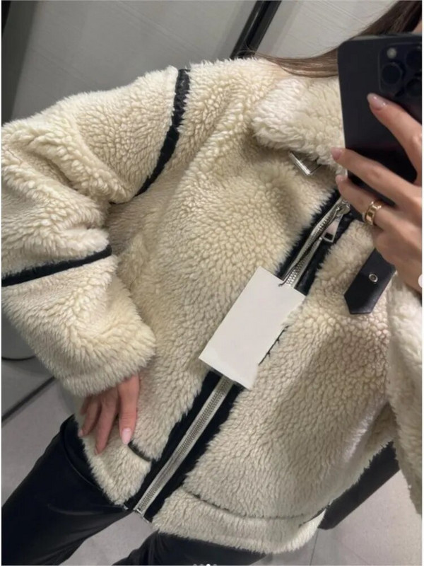 Elegantne Luksuslik lambavillane lapiline mantlid Naiste mood tõmblukuga pikkade varrukatega soojad jakid 2023. aasta sügisene vabaaja mantlid