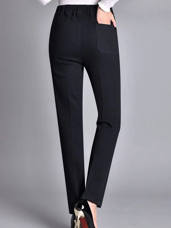 Žieminiai aksomu su pamušalu Baggy džinsai Tiesūs kelnės mama pliušiniai elastiniai aukštu juosmeniu Vaqueros Pantalones Vintage Šiltas storas Denim Broek