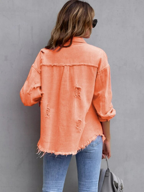 2023. aasta uus karmide servade ja aukudega teksajakk naistele kevadise ja sügise temperamendiga vabaaja revääriga jakk Naiste teksajakk