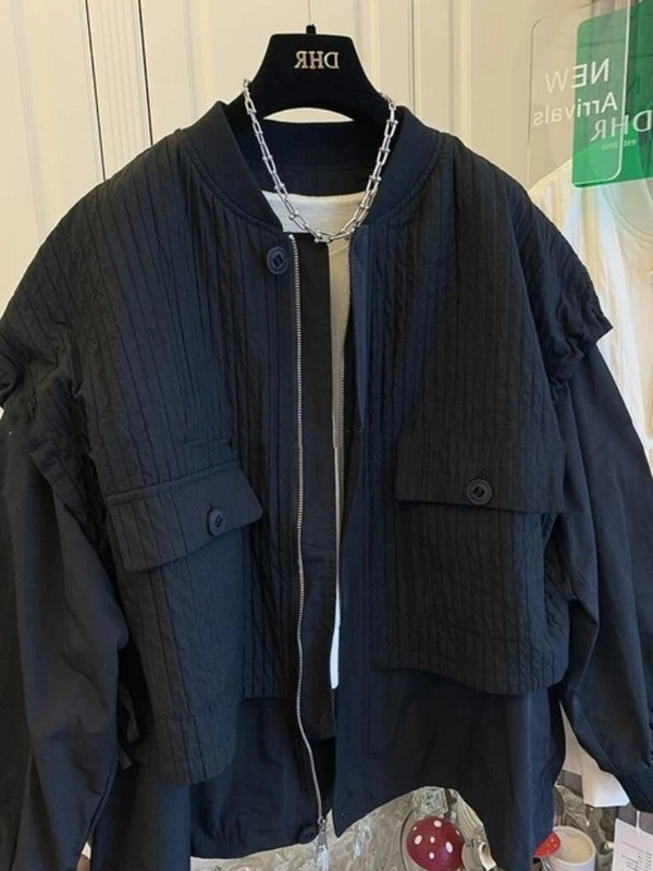 Labavi lažni dvodijelni kaput s vezicama, ženski kaput za proljeće i jesen 2023., novi baloner s patentnim zatvaračem, dugih rukava