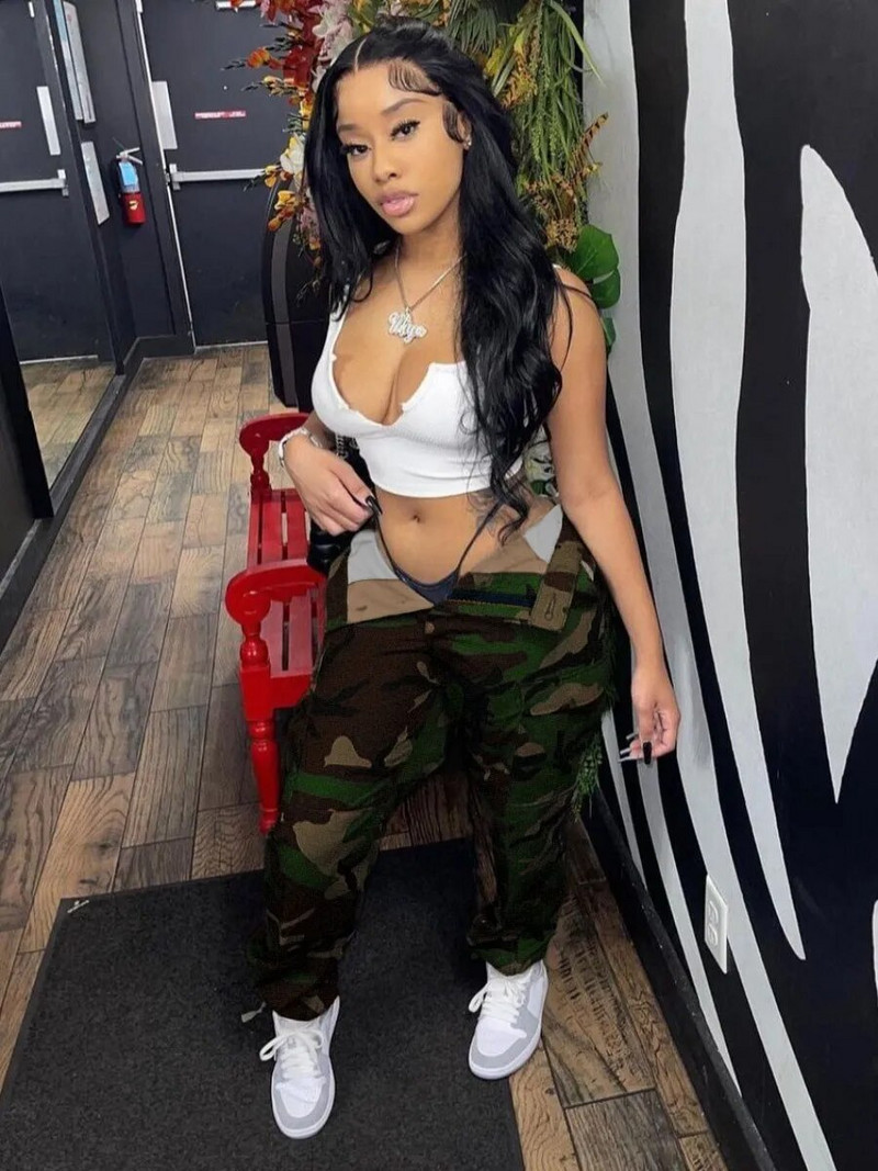 LW Camo Print Side Pocket Cargo Džinsai Vintage Cargo Kelnės Moteriškos madingos gatvės aprangos plačios kojos aukštu juosmeniu tiesios Y2k kelnės