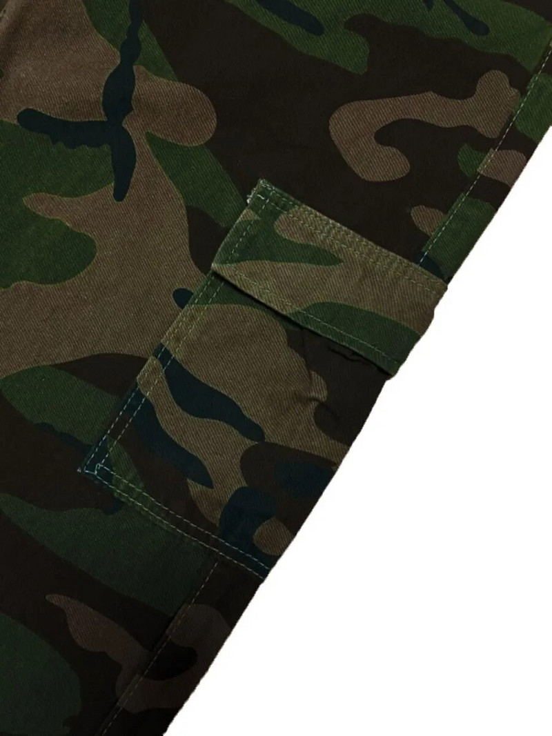 LW Camo Print Side Pocket Cargo Džinsai Vintage Cargo Kelnės Moteriškos madingos gatvės aprangos plačios kojos aukštu juosmeniu tiesios Y2k kelnės