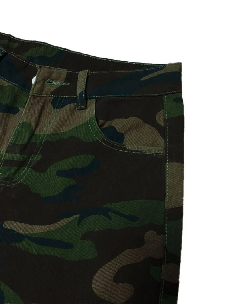 LW Camo Print Side Pocket Cargo Džinsai Vintage Cargo Kelnės Moteriškos madingos gatvės aprangos plačios kojos aukštu juosmeniu tiesios Y2k kelnės