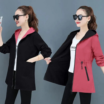 2022 Νέο φθινοπωρινό γυναικείο μπουφάν Αντιανεμικό διπλής όψεως Γυναικεία μακρυμάνικα μπουφάν με κουκούλα Casual Basic παλτό Φαρδιά εξωτερικά ενδύματα 4XL