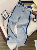 Jmprs High Street Moteriški džinsai Vasariniai laisvi ploni tiesūs džinsiniai kelnės Mėlynos madingos moteriškos kelnės