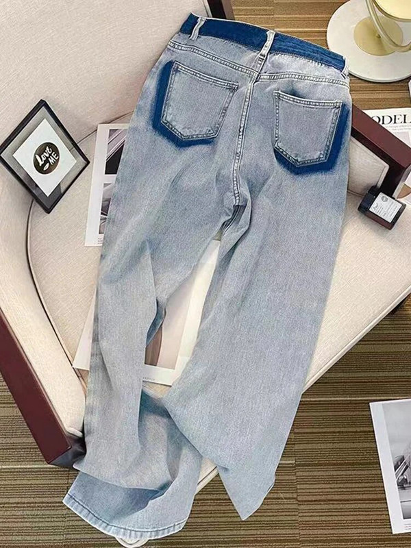 Jmprs High Street Moteriški džinsai Vasariniai laisvi ploni tiesūs džinsiniai kelnės Mėlynos madingos moteriškos kelnės