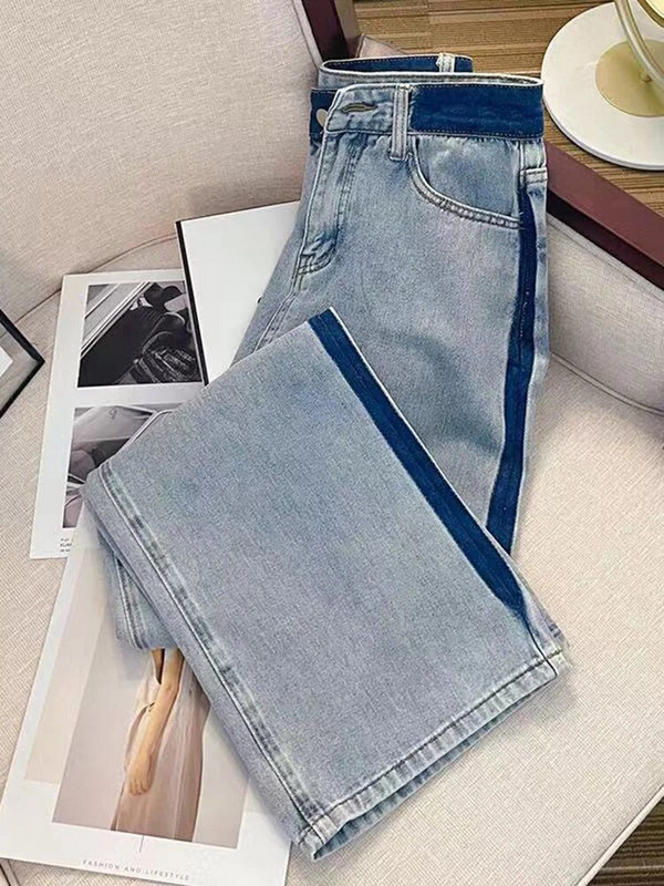 Jmprs High Street Moteriški džinsai Vasariniai laisvi ploni tiesūs džinsiniai kelnės Mėlynos madingos moteriškos kelnės