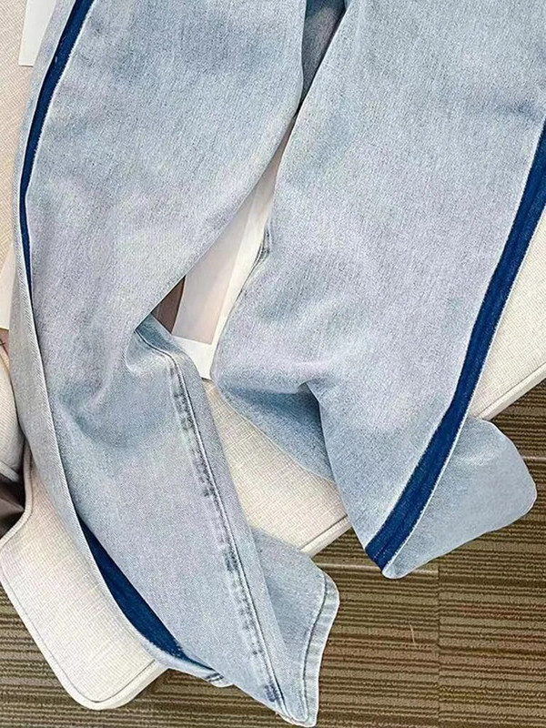 Jmprs High Street Moteriški džinsai Vasariniai laisvi ploni tiesūs džinsiniai kelnės Mėlynos madingos moteriškos kelnės