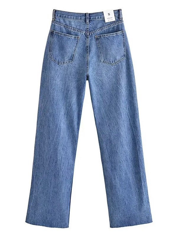 TRAF Μπλε φαρδύ τζιν Γυναικείο σκισμένο τζιν παντελόνι Γυναικείο ψηλόμεσο παντελόνι φαρδύ πόδι Γυναικεία μόδα Streetwear Γυναικεία παντελόνια