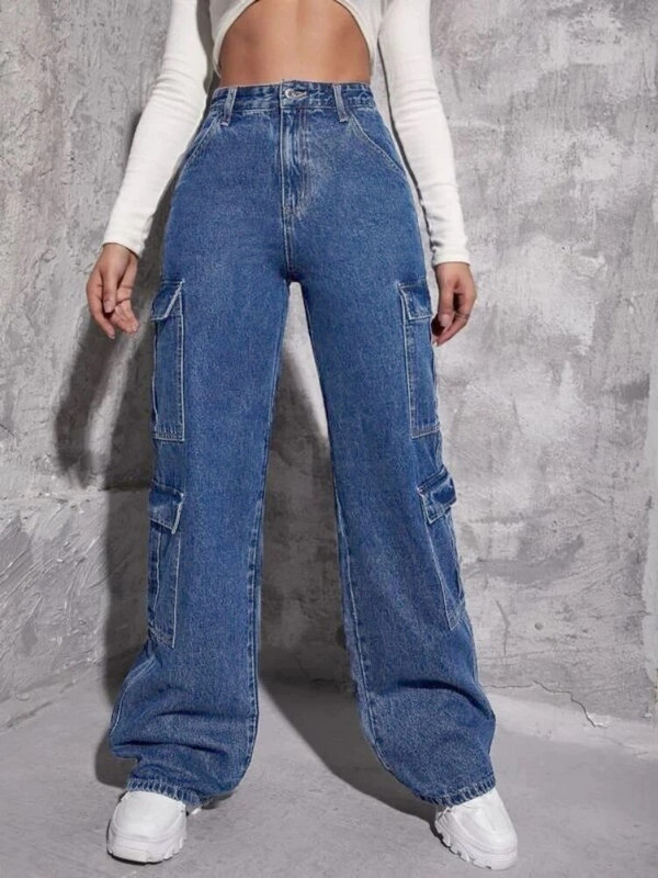 2023 m. Geriausiai parduodami Y2K stiliaus moteriški džinsai, madingi kelių kišenių džinsai, tiesios kelnės Laisvi moteriški džinsai XS-L