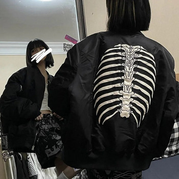 QWEEK Vintage Jackets Bomber Jacket Γυναικείο μαύρο γοτθικό Harajuku Grunge Αμερικάνικο μπουφάν μπέιζμπολ Ζευγάρι Φθινοπωρινό Cool Εξωτερικά Ενδύματα Νέα