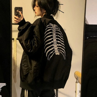 QWEEK vintage jakas Bomber jaka sievietēm melna gotiska Harajuku grunge amerikāņu beisbola jaka Pārim rudens forši virsdrēbes Jauns
