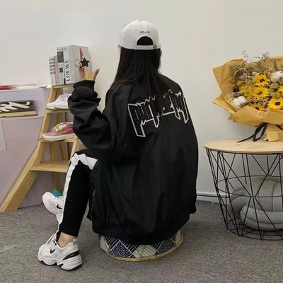 QWEEK Vintage jakid Bomber Jacket Naiste must gooti Harajuku Grunge Ameerika pesapalli jope Paar Sügis lahedad ülerõivad Uus